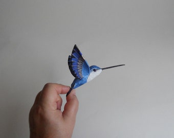 Bird Sculpture Art figurine mobile Hummingbird Paper mache hanging Colibri
