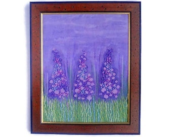 wall hanging framed textile painting Violet Embroidered picture fiber Art