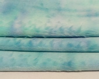 Mini Plush 6mm Pile Mini Bear Fabric - Fat 1/4 yard - Tie-dyed Blue & Aqua