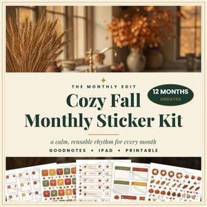 Cozy Fall Monthly Sticker Sheet Set | Undated Planner Stickers (US Letter, A4)