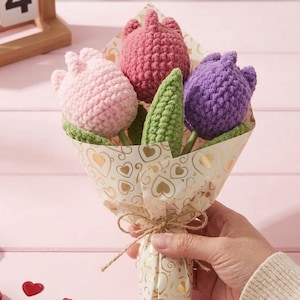 Crochet Tulip Pattern Flower Bouquet PDF Amigurumi Tulips Tutorial Cute Plush Blossoms Gift Digital Download