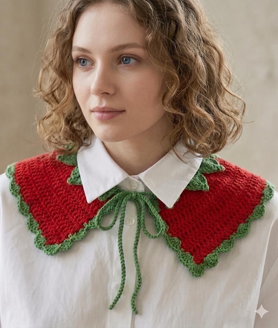 31 Crochet Collar Patterns with Spider Web, Lace, and Strawberry Styles 24 Crochet Strawberry Collar