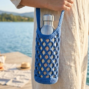 Easy Crochet Water Bottle Holder Tutorial | Beginner Friendly PDF Pattern | Quick DIY Handmade Gift Idea | Crochet Mesh Crossbody Bottle Bag