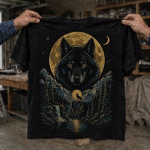 Black Wolf Moon Halftone PNG | Vintage Wilderness T-Shirt Design | Howling Wolf DTF Transfer | Digital Download | Old School Graphic
