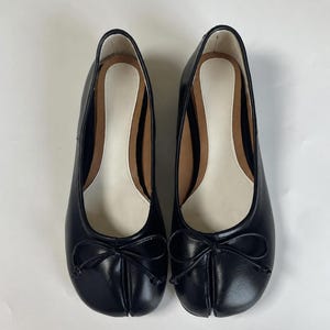 Vintage Split Toe Ballet Shoes Handmade Black Leather Tabi Flats