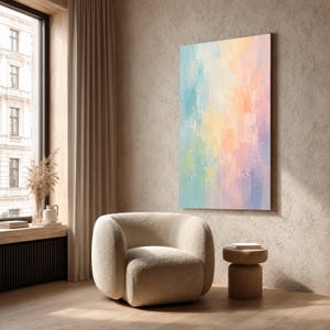 Soft Pastel Color Blocks Canvas, Abstract Geometric Art, Modern Wall Decoration, Subtle Colorful Canvas, Living Room Art Piece