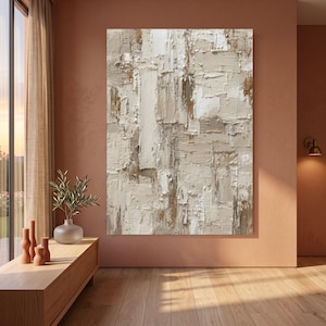 Arte abstracto de pared en tonos beige / Impresión en lienzo neutro / Decoración minimalista moderna / Arte de pared Japandi