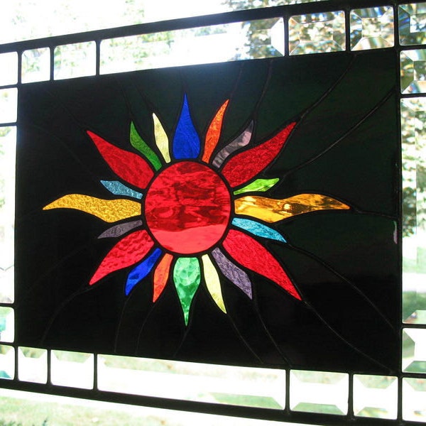 Blazing Sun Stained Glass Window Panel