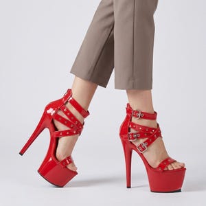 Platform Gladiator Heels | Rivet Strappy Patent Stilettos | Pole Dance Party Sandals