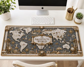 Alfombrilla de escritorio con mapa del mundo de la arquitectura / Arquitectura clásica, elementos romanos, superposición de planos