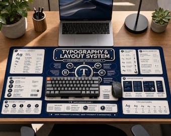 Sistema de maquetación tipográfica para diseñadores de UX/UI / Alfombrilla de escritorio / Bloc de referencia de escala de fuentes