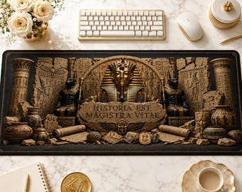 Ägyptische Pharaon Schreibtischmatte | Goldene Lapis Hieroglyphen Schreibtischunterlage