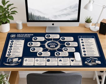 Principios de diseño UX/UI Alfombrilla de escritorio / Reglas básicas Mejores experiencias digitales, Bloc de notas con modo oscuro