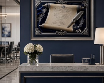 Cuadro decorativo 3D sobre lienzo con pergaminos de justicia constitucional / Decoración de pared con los principios fundacionales