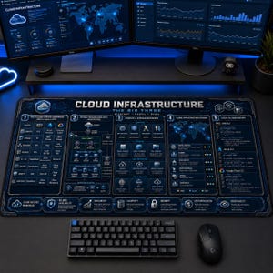 Cloud Infrastructure Desk Mat, AWS Azure GCP Cheat Sheet, VPC Architecture Desk Pad