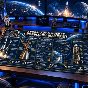 Aerospace & Rocket Propulsion Blueprint Desk Mat | Technical Diagram Mouse Pad