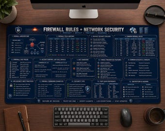 Alfombrilla de escritorio para reglas de firewall y seguridad de red / Bloc de referencia para ingenieros de ciberseguridad (40,6 x 81,3 cm)