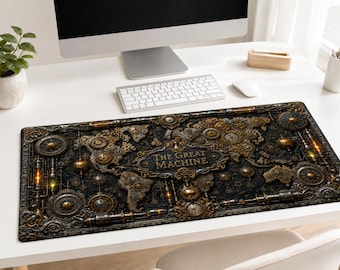 Alfombrilla de escritorio con mapa del mundo steampunk / Engranajes, mecanismos de relojería, diseño industrial