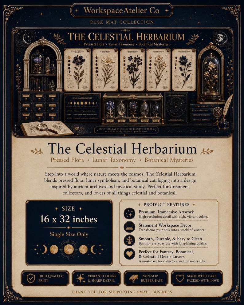Celestial Herbarium Desk Mat | Botanical Apothecary Illustration image 2