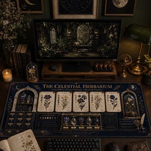 Celestial Herbarium Desk Mat | Botanical Apothecary Illustration image 1