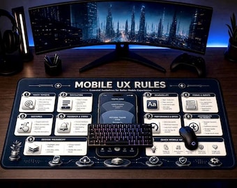 Alfombrilla de escritorio con reglas de UX para dispositivos móviles / Pautas esenciales para diseñadores y desarrolladores