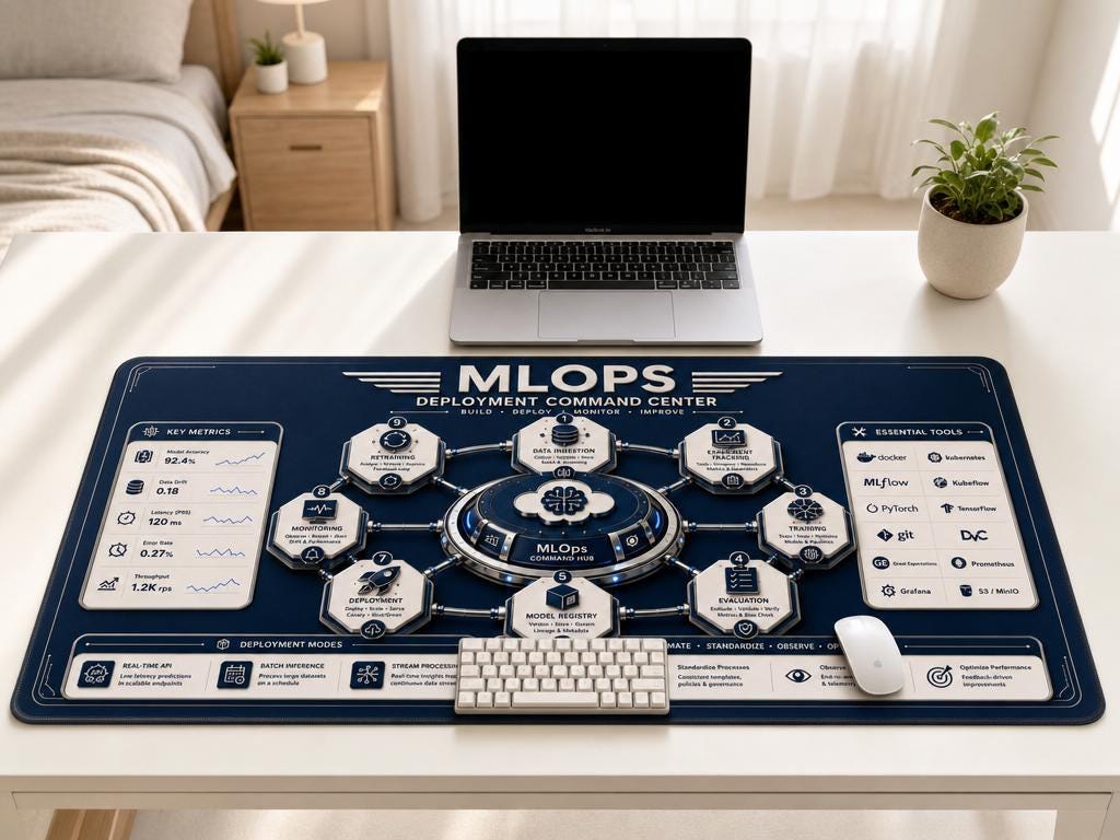 MLOps Command Center Desk Mat Build Deploy Monitor Improve ML Engineer Data Scientist Pad