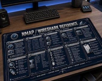 Alfombrilla de escritorio de referencia para Nmap y Wireshark / Seguridad de redes, hacking ético y ciberseguridad (40,6 x 81,3 cm)