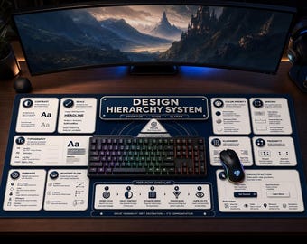 Alfombrilla de escritorio con sistema de jerarquía de diseño / Guía de diseño visual, bloc de referencia UX/UI