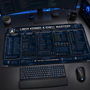 Linux Kernel & Shell Mastery Desk Mat, Linux Cheat Sheet Desk Pad, Bash Zsh Commands, Chmod Guide, Sysadmin Gift