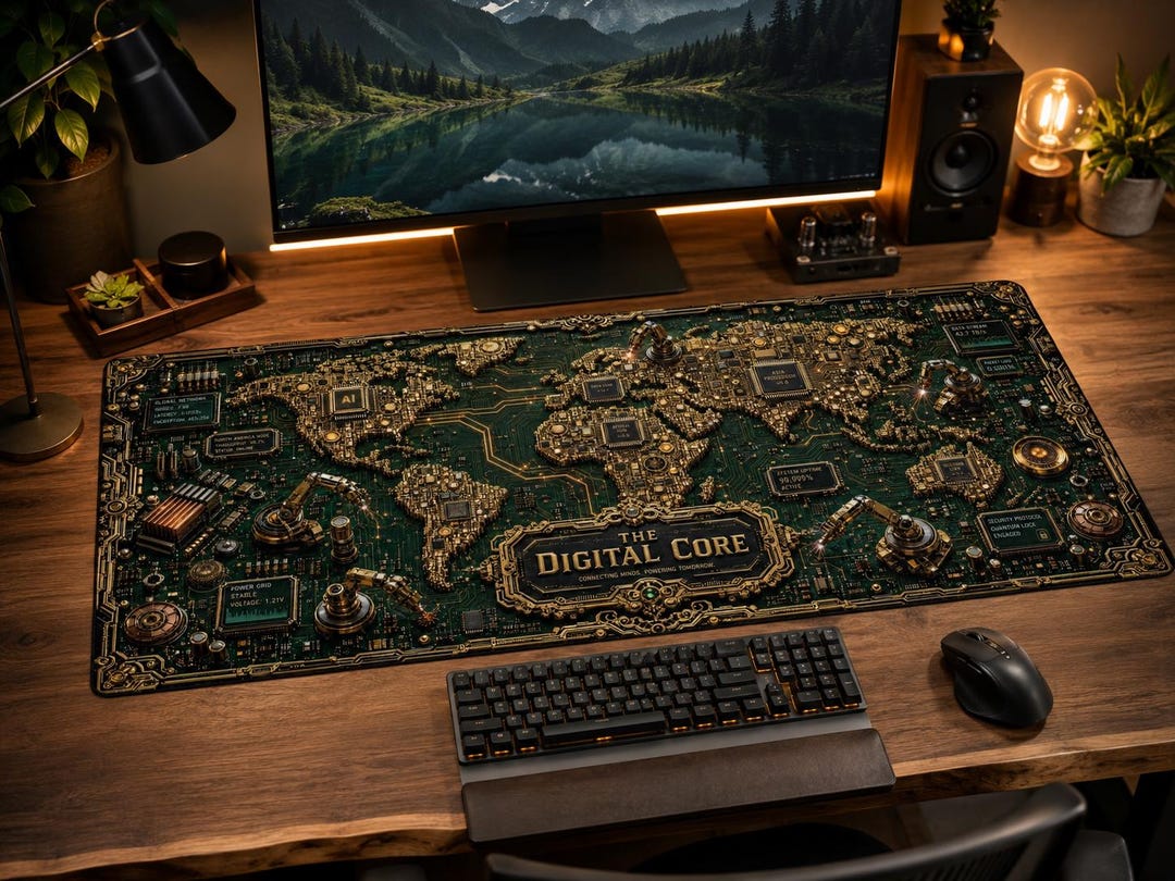 Digital Core World Map Desk Mat | Circuit Board World Map Tech ...