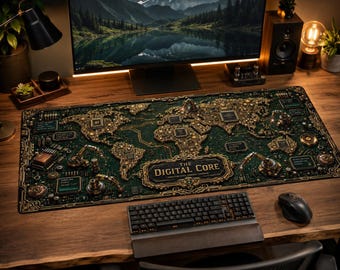 Alfombrilla de escritorio con mapa mundial digital / Diseño futurista con tecnología de circuitos impresos (40,6 x 81,3 cm)
