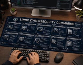 Alfombrilla de escritorio con comandos de ciberseguridad de Linux / Bloc de referencia para administradores de sistemas