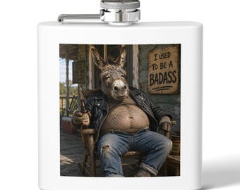 Donkey Biker Sitting With 'I Used To Be A Badass' Sign Flask