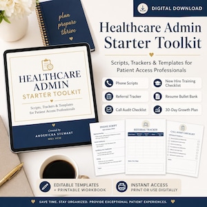 Kit de herramientas básico para administradores de atención médica, plantillas de acceso de pacientes, registro de derivaciones, guiones telefónicos, lista de verificación de auditoría de llamadas.