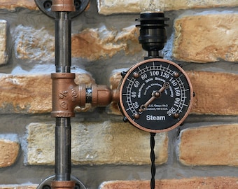 Sconce - Steam Gauge Wall Sconce - Wall Light - Industrial Lamp - Steampunk Light -