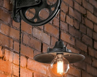 Train Station Wall Pulley Light - Vintage Industrial Cast - 1-Wheel - Wall Pulley - Industrial Pulley - Gears - Steampunk Light - Quality