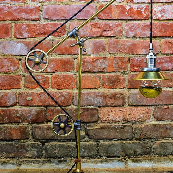 Pulley Table Light - Steampunk - Pulley Lamp - Antique Style - Adjustable - Two Tone - Office Lamp - Architect Lamp