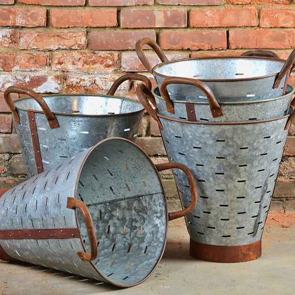 Olive Bucket - Extra Large - Olive Basket - Great Quality - Metal Basket - Rusted Bucket - Planter