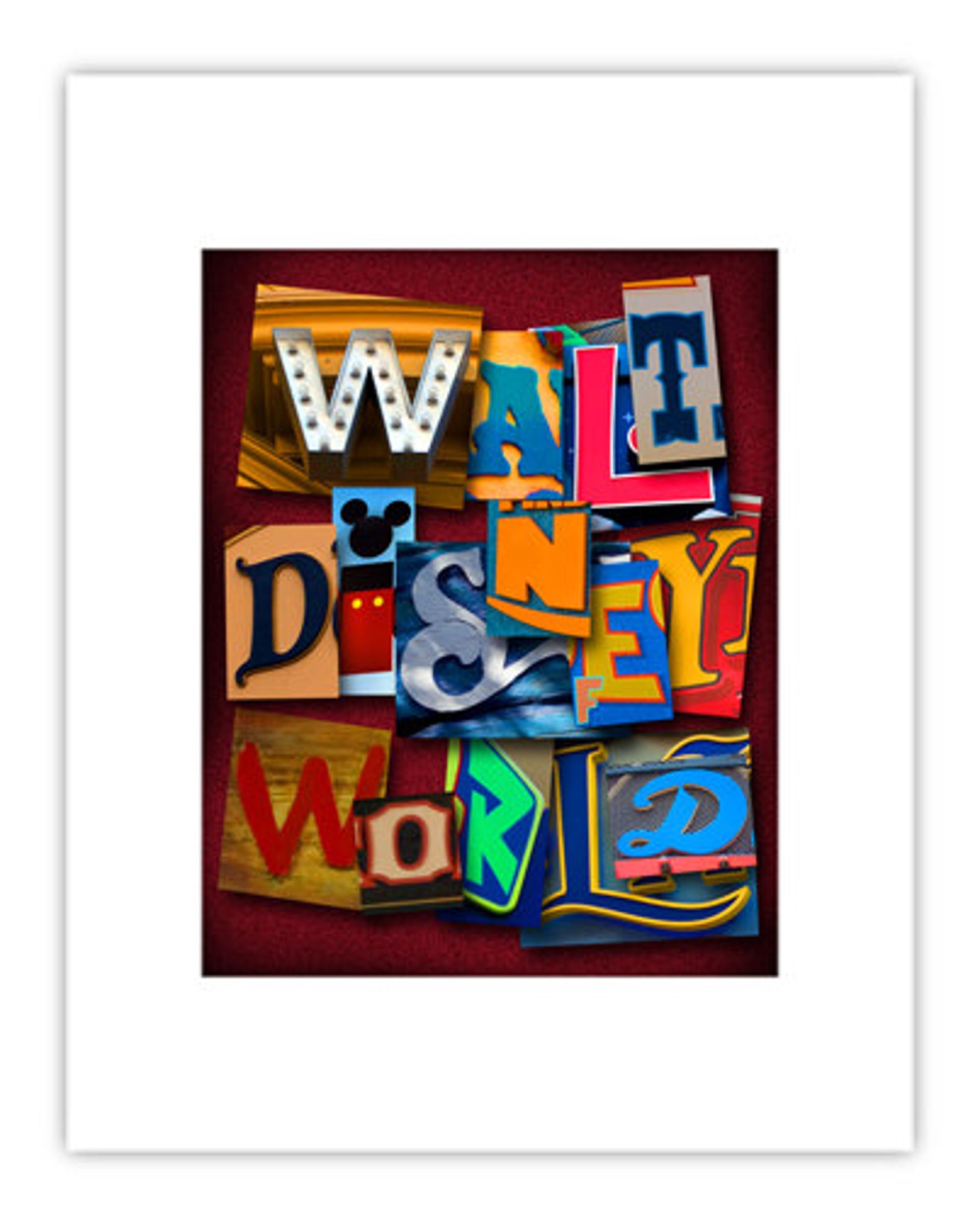 Walt Disney World Alphabet Montage Orlando, Florida 11x14 Matted Fine