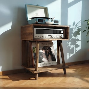 Petit support pour platine vinyle, table en bois massif pour tourne-disque, étagère de rangement pour vinyles