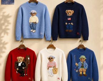 polo Ralph Lauren Teddy Bear Sweater unisex Knit  Bear Sweatshirt
