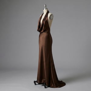 brown silk high neck dress Satin Bridesmaid Dress Prom Dress Brown XXL Dillon Espresso by Grace Loves Lace