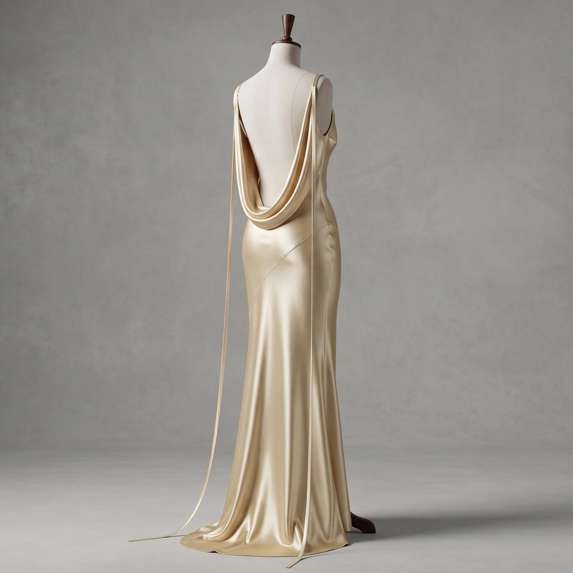 Wedding Reception Dress Champagne Silk Slip Gown Cowl