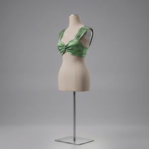 Crop Top Bralette Sage Green Satin Silk Twist Front Bustier Top Sweetheart Neckline Going Out Top Bridal Party Handmade Gift for Her