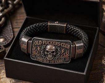 Retro Skull Biker Bracelet With Vintage Metal Plaque And Braided Leather For Men