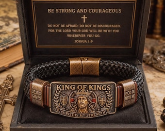 King Of Kings Faith Bracelet With Jesus Portrait And Scripture Engraving Biblical Strength Wristband Featuring