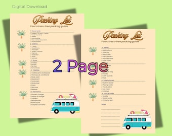 Printable Travel Packing List | Vacation Checklist, Organizer (PDF Download)