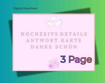 Romantisches Hochzeits-Set Druckbar | RSVP & Dankeskarte | Detailkarte | Editierbare Hochzeitspapeterie | Sofortdownload PDF