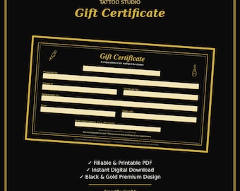 Tattoo Gift Certificate Printable | Editable Voucher Template | Studio Card | Instant PDF Download