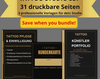 Tattoo Dokumenten Set | Einwilligung, Kundenkarte & Portfolio Vorlage | 3 PDF Vorlagen | Sofortdownload